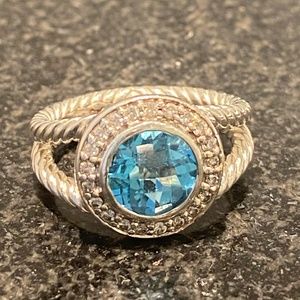 David Yurman Blue Topaz with Diamonds ring